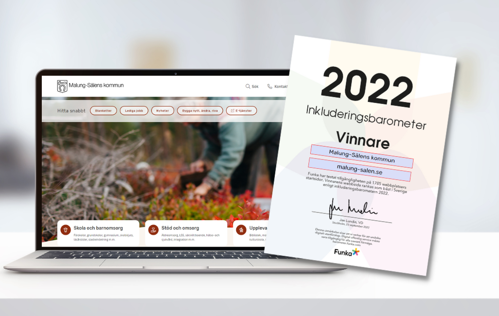 2022 Inkluderingsbarometer, vinnare Malung-Sälen. Diplom.